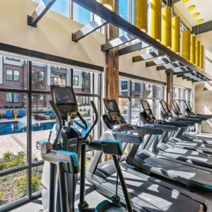 the fitness center overlooking the fitness pool