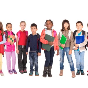 School kids holding books